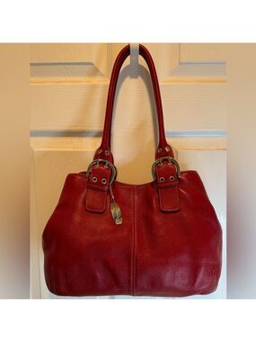 TIGNANELLO DARK RED PEBBLED LEATHER DOUBLE HANDLE BAG
